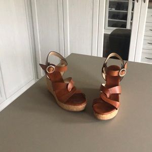 JIMMY CHOO Brown Leather Cork Platform Wedges